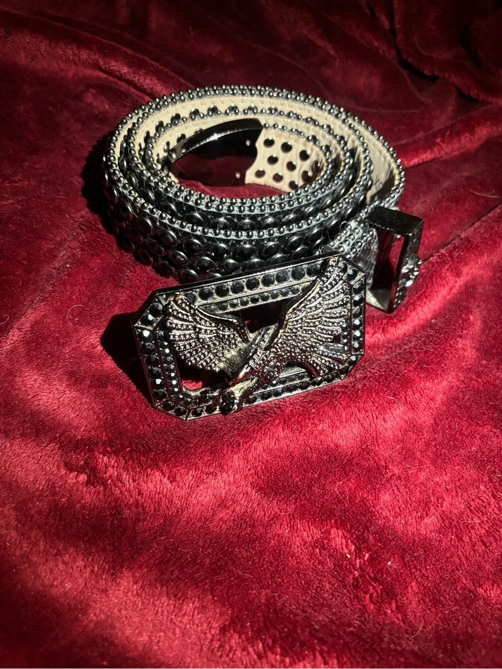 Studded Black Eagle Buckle Men's Belt